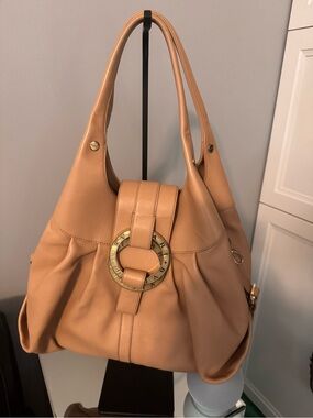 Bulgari Tan Leather Hobo Shoulder Bag with Gold Ring